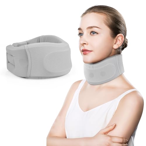 RESTCLOUD Neck Brace for Neck Pain and Support, Neck Support Brace, Adjustable Cervical Collar, Gray, 3.5" Tall, 21.5" Long - size: 3.5" Tall, 21.5" Long