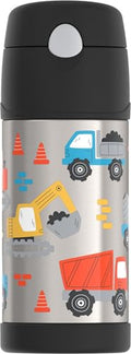 THERMOS FUNTAINER Water Bottle with Straw, 12oz, Construction Site | Kids Stainless Steel Insulated Water Bottle, Keeps Drinks Cold Longer for School & Play, BPA-Free - color: Construction Site, size: 12 Ounces