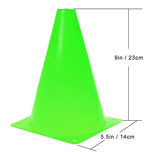 9 Inch Plastic Training Traffic Cones, Sport Cones, Agility Field Marker Cones for Soccer Basketball Football Drills Training, Outdoor Activity or Events - (Set of 10, 12, 15 or 24, 4 Colors) - color: 12 Pack Green