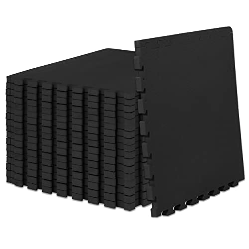 ProsourceFit Weaved Pattern Extra Thick Exercise Puzzle Mat 1-inch, EVA Foam Interlocking Tiles for Protective, Cushioned Flooring for Home and Gym Equipment; Black, 72 SQ FT, 18 Tiles - color: Black, size: 18 Pack (72 SQ FT)