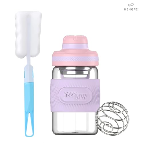 Glass Shaker Bottle 12oz for Protein Mixes, Borosilicate Glass Shaker with Strainer and Silicone Sleeve (Salmon-Lilac) - color: Salmon-Lilac,12oz