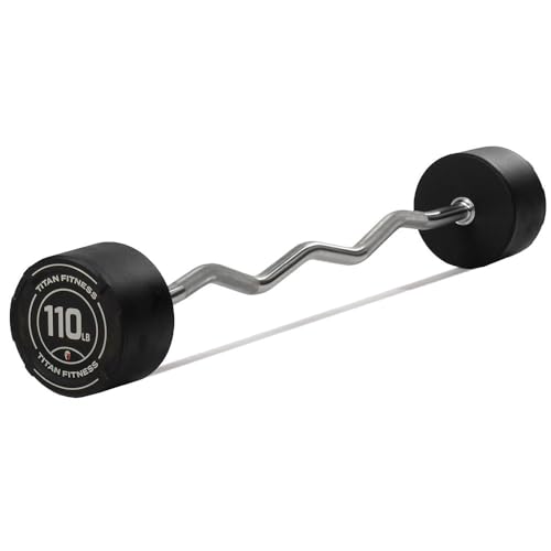 Titan Fitness Rubber Curl Fixed Barbells, Pre-Loaded Weight Bar for Strength Training & Weightlifting - color: EZ Curl Fixed Barbell, size: 110 LB