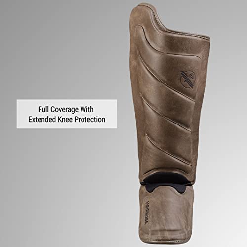Hayabusa T3 LX Leather Striking Shinguards | Slip-On Design, Padded Knuckle Protection, Hook and Loop Closure, Muay Thai Kickboxing, Men and Women, Sparring - color: Brown, size: Small
