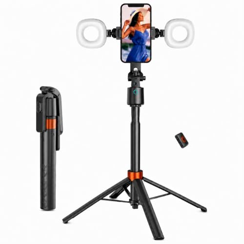 70" Auto Face Tracking Tripod with Light, 360° Smart Phone Stand with Remote, Selfie Stick for iPhone Android, No App Needed, Video Recording Vlogging Live Streaming