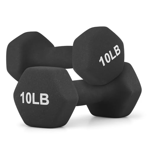 MADOG Dumbbell Set, Anti-Slip Neoprene Coated Hexagon Hand Weights for Home Gym Equipment Workouts Strength Training - color: Black, style: 10 Pound - Pair