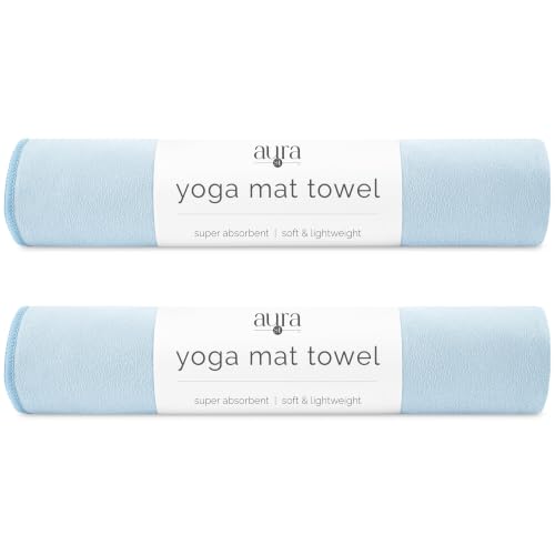 S&T INC. Aura Yoga Mat Towel, Quick Dry Towel, Soft and Absorbent for Gym, Pilates, and Hot Yoga Mat, 2 Pack, 26.5 inches x 72 inches, Microfiber, Blue - color: Blue (2 Pack)