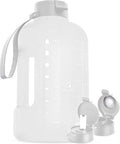 AQUAFIT 1 Gallon Water Bottle with Time Marker | BPA Free 128 oz Water Bottle with Straw and Chug Lids - Leakproof Gym Water Bottle with Carry Handle (Frosty) - color: Frosty, style: 128 oz - 2 Lids