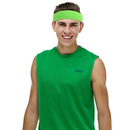 30 Pcs Sweatbands Wristbands Set Absorbent Terry Cloth Headbands Wristbands Neon Color Striped 80s Athletic Sweatbands for Sports Gym Exercise - color: Green