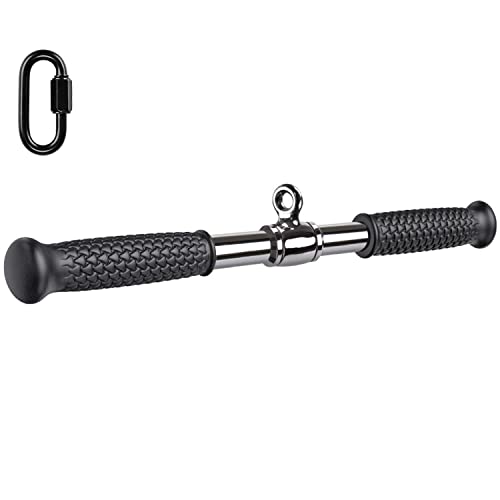 SELEWARE Rotating Straight Bar, Tricep Rope, Double D Row Handle, Rotating V Handle, Cable Machine Attachment with Non-Slip Soft Rubber Grip, Universal Attachment for Cable Machines - color: 18" Silver Rotating Straight Bar W/ Flat Rubber Handle