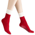 Verdancy Yoga Pilates Socks with Grips for Women Striped Cushioned Non Slip Crew Socks for Barre Ballet Dance - color: White/Red