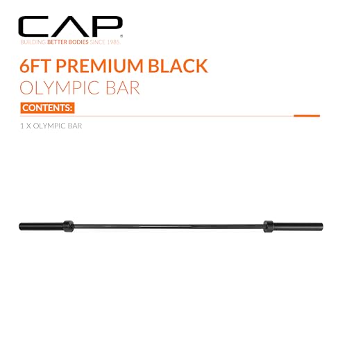 CAP Olympic Barbell - 5FT, 6FT, & 7FT Strength Training Weight Bars, Multiple Options - size: 6 ft (72") - Black, style: Elite