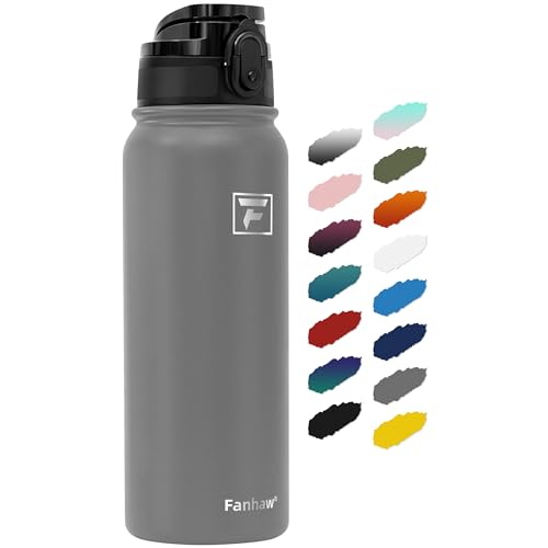 Fanhaw 20 oz Insulated Stainless Steel Water Bottle with Anti-Dust Chug Lid, Leakproof Vacuum Metal Everyday Use Bottle for Kids, Teens & Adults, Back to School Essentials (Gray) - color: Gray, style: 20 Ounces