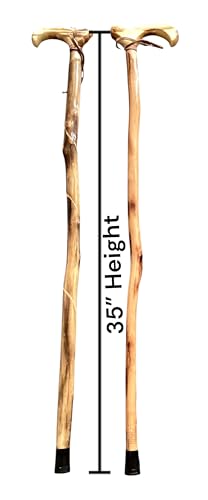 Natural Wood Walking Cane Set of 2 – Handcrafted 35" Wooden Walking Stick with Non-Slip Rubber Tip – Random Natural Design Selected – Lightweight Mobility Support for Men & Women