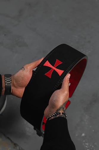 SAINT KAIZEN Crusader Cross Lever Belt for Weightlifting, Powerlifting | , and Bodybuilding, 10mm Thick Leather with Steel Lever Buckle, Sleek Christian-Inspired Design - color: Jerusalem Cross - Black, size: Small