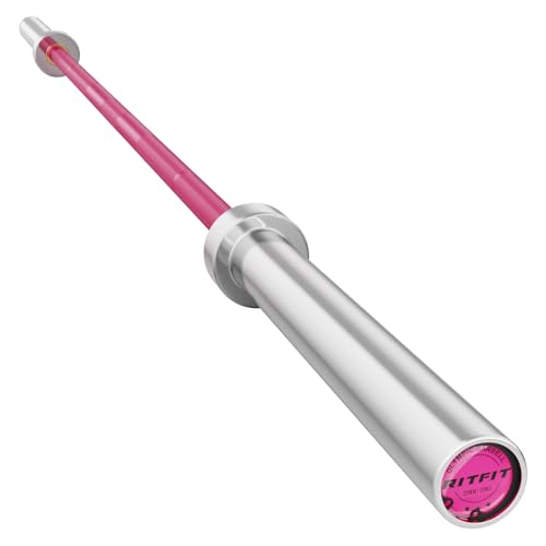 RitFit Elite 7ft Olympic Barbell, Robust 45lb Barbell for Weightlifting and Powerlifting, Superior Olympic Bar with Exceptional 500lbs Load Capacity, Weight Bar for 2” Standard Plates - color: Silver/Pink, size: 7 ft 500 lb 45 lb without Collar