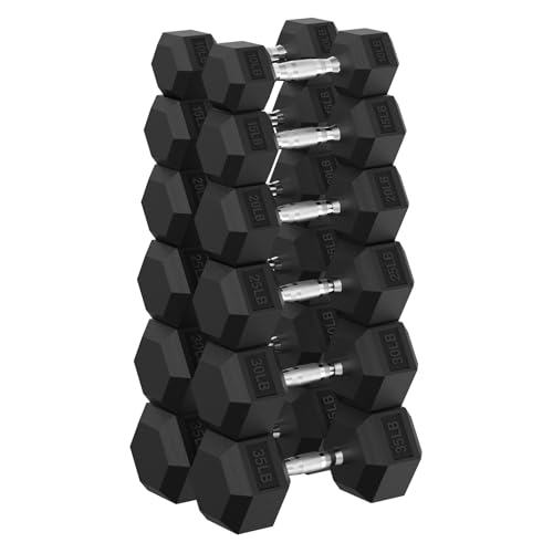 PAPABABE Dumbbell Set, Rubber Encased Home Gym Dumbbells, Weight Dumbbells for Women & Men, Hand Weights for Home Gym & Strength Training - size: 270 lb Set (Pair of 10, 15, 20, 25, 30, 35), style: Chrome Grip