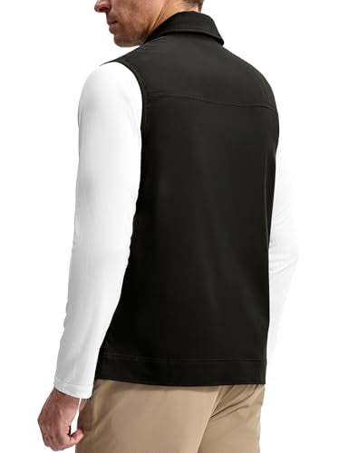 TBMPOY Men's Vest Casual Lightweight Thin Utility 3 Zip Pockets Stylish Sleeveless Jackets Summer Fall Golf Travel Business - color: Black, size: Large