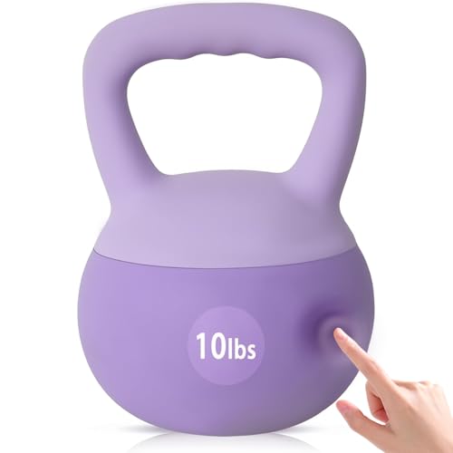 soges PVC One-Piece Kettlebell with Wide Handles, Strength Training Kettlebells 5lb to 35lb Optional for Women of Different Levels, Iron Sand Filled Soft Kettlebell - color: 10lbs - Purple