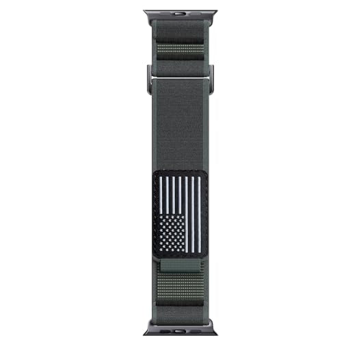 Trail Loop Nylon Band for Apple Watch Ultra 3/2/1 Series 11/10/9/8/7/6/SE/5/4/3/2/1 Men, Elastic Weave Stars-Stripes Flag Strap Compatible with iWatch 49mm 46mm 45mm 44mm 42mm - color: Charcoal black-USA Flag