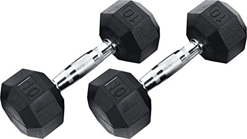 Ader 2lb-120lb Black Octagon Rubber Dumbbells Pair - size: 10lb