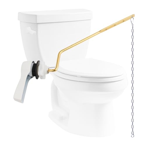 Hibbent Universal Metal Side Mount Toilet Handle Replacement Kit, Brass Toilet Flush Tank Lever with Stainless Steel Flapper Chains for Most Toilets, White Finish - color: White, style: Side Mount