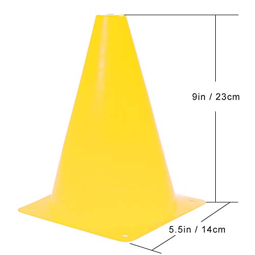 9 Inch Plastic Training Traffic Cones, Sport Cones, Agility Field Marker Cones for Soccer Basketball Football Drills Training, Outdoor Activity or Events - (Set of 10, 12, 15 or 24, 4 Colors) - color: 10 Pack Yellow