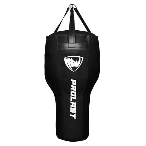 Angle Heavy Punching Bag for Adults, Hook and Uppercut, Boxing, MMA, Martial Arts, Muay Thai, 65 lbs, Rhino Logo - color: Black / Black, style: Unfilled