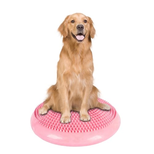 Dog Balance Disc 14", Dog Balance Equipment with Cushion and Pump, Pet Training Platform for Pet Rehabilitation Training, Strength Train Stability, Suitable for Small and Medium-Sized Pets - color: Pink