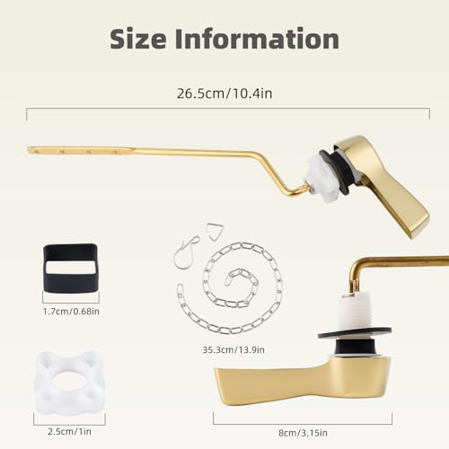 Universal Metal Shiny Gold Toilet Handle Lever Replacement Kits, Side Mount | Solid Brass Toilet Flush Handle Compatible with Kohler/American Standard/ TOTO/Gerber, Stainless Steel Chain, Easy to Install - color: Polished Gold, style: Side Mount Design