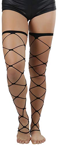 ToBeInStyle Women's Leg Wraps Ravewear Dancewear Elastic Straps Party Garter Music Festivals Costume Accessory Thigh High - color: Footed Jumbo Net - Black, size: One Size