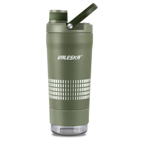 VALESKA Shaker Bottle for Protein Mixes with Storage | 24oz Insulated Stainless Steel Protein Shaker, BPA Free, Leak Proof, Dishwasher Safe, Perfect for Protein Shakes and Pre Workout | Green - color: Green, size: 24 Ounces