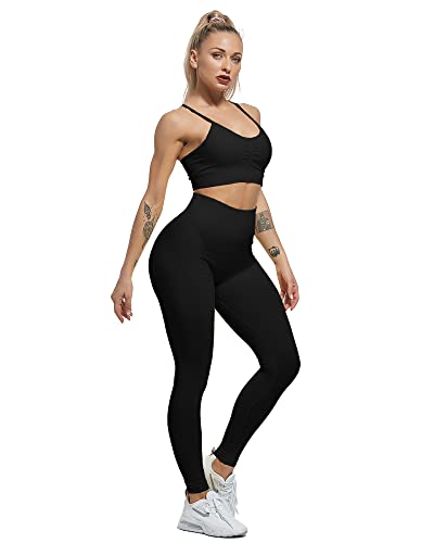 CHRLEISURE Workout Leggings Sets for Women, Gym Scrunch Butt Butt Lifting Seamless Leggings 3 Piece - color: 3 Packs - Black/Black/Black, size: Medium