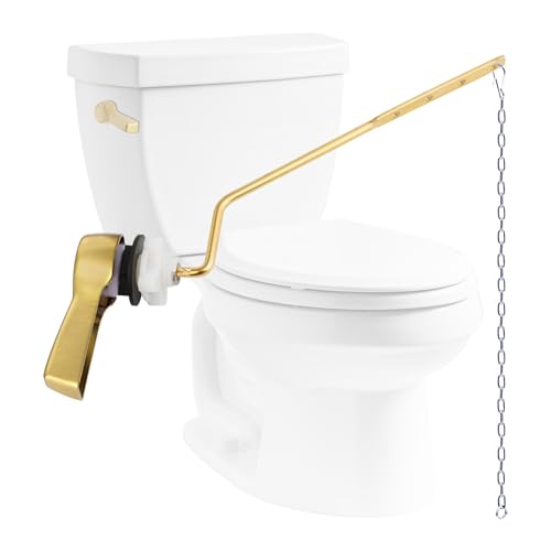 Hibbent Universal Metal Side Mount Toilet Handle Replacement Kit, Brass Toilet Flush Tank Lever with Stainless Steel Flapper Chains for Most Toilets, Brushed Gold - color: Brushed Brass, style: Side Mount