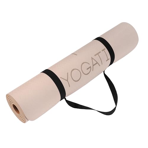 YOGATI® Yoga Mat with Strap with Alignment Lines. Home Workout Mat for Women, Men and Kids. Thick Non Slip Yoga Mat for Pilates and Fitness. Brown, Pink and Purple Yoga Mats - color: Brown