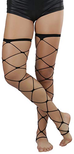 ToBeInStyle Women's Leg Wraps Ravewear Dancewear Elastic Straps Party Garter Music Festivals Costume Accessory Thigh High - color: Footed Jumbo Net - Black, size: One Size