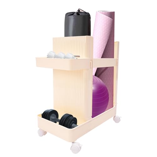 Workout Equipment Storage Cart, Floor Standing Multifunctional Fitness Gear Organizer Rack with Wheels for Home Gym, Yoga Studio, Gray - color: Creamy Yellow