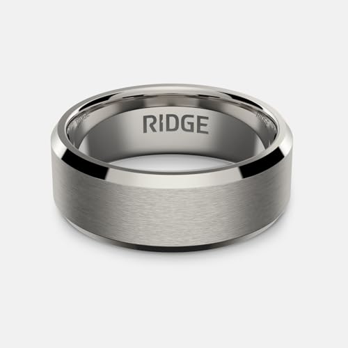 The Ridge Tungsten Rings For Men - Mens Wedding Band - Strong, Durable, and Scratch-Resistant Beveled Ring With Silicone Band - color: Platinum