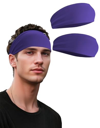 Headbands for Men & Women, Sweat Headband Non-Slip Sweatband Sports Running Cycling Yoga Basketball Workout Football Training - color: Purple Pack