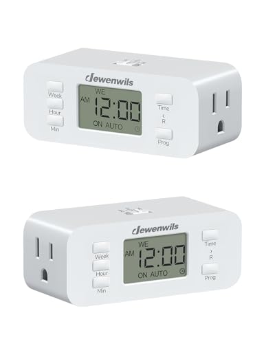 DEWENWILS 7 Day Heavy Duty Timers for Electrical Outlets, 2 Pack Dual Outlet Digital Timer, 3 Prong Programmable Light Timer for Indoor Lamp, Light, Fan, Pets, Home, Kitchen, Office, 125V 60Hz - color: 7day, size: 2pack