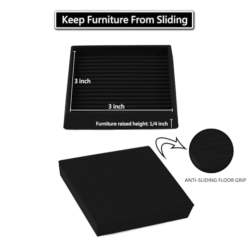 Jayen Non Slip Furniture Caster Cups Coasters Pads for Hardwood Floors, 3x3 | prevent furniture from Sliding, rubber, heavy duty, floor protection, keep furniture in place - size: 4 Pcs Black