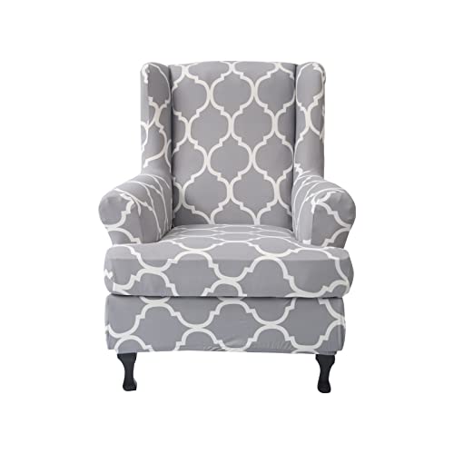 NILUOH Wingback Chair Slipcover 2 Pieces, Stretch Spandex Wingback Chair Covers Washable Slipcover for Wingback Armchairs Non-Slip Furniture Protector with Elastic Bottom for Living Room - color: 3