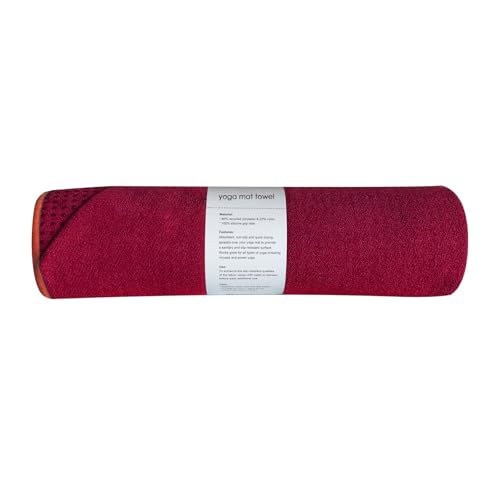 Muka Yoga Mat Towel with Grip Dot Non-Slip, Sweat Absorbent Towel for Hot Yoga Pilates Fitness 72x24 Inch - color: Burgundy