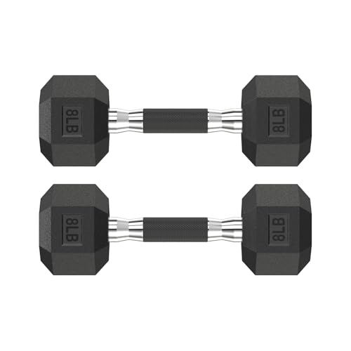 HANDBODE Rubber Encased Hex Dumbbell Pair, 2.5-65 lb | Non-Slip Handle Design for Secure & Comfortable Grip, Hand Weights for Strength Training, Fitness & Home Gym - size: 8 lb, Pair, style: Comfort Grip