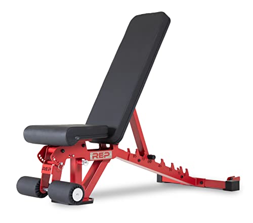 REP FID Foldable Weight Bench, Incline Decline Chair for Home Gym, Compact Portable Stationary Equipment, Heavy Duty Strength Training Platform, Adjustable Situp Dumbbell Workout Support, AB-3000 - color: Matte Red