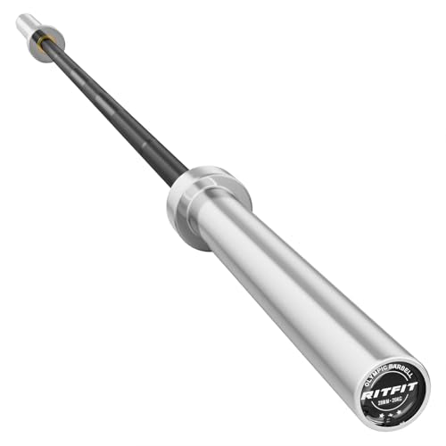 RitFit Elite 7ft Olympic Barbell, Robust 45lb Barbell for Weightlifting and Powerlifting, Superior Olympic Bar with Exceptional 500lbs Load Capacity, Weight Bar for 2” Standard Plates - color: Silver/Black, size: 7 ft 500 lb 45 lb without Collar