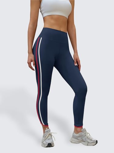 Aoysky Womens Buttery Soft Workout Leggings 25" Side Stripes High Waisted Full Length Yoga Leggings - color: Dark Blue, size: XX-Large