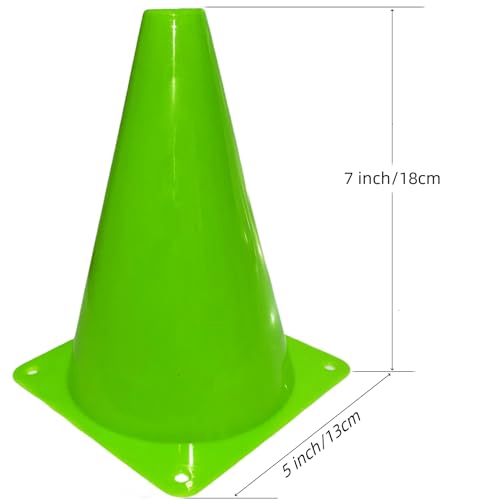 12Pcs Plastic Traffic Cones Mini Sport Cones for Basketball Football Drills, Indoor Outdoor Games Activity Festive Events - 7 Inch Orange Plastic Cones - color: green