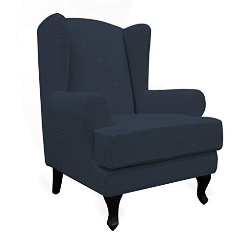 Easy-Going Stretch Wingback Chair Sofa Slipcover 2-Piece Sofa Cover Furniture Protector Couch Soft with Elastic Bottom, Spandex Jacquard Fabric Small Checks Dark Blue - color: Dark Blue