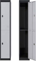72" Tall 2 Door Metal Locker with Key, Heavy Duty Steel Storage Cabinet with Shelves, Lockable Employee Locker for School, Office, Gym, Home, Garage, Grey & Black - size: 2 Door