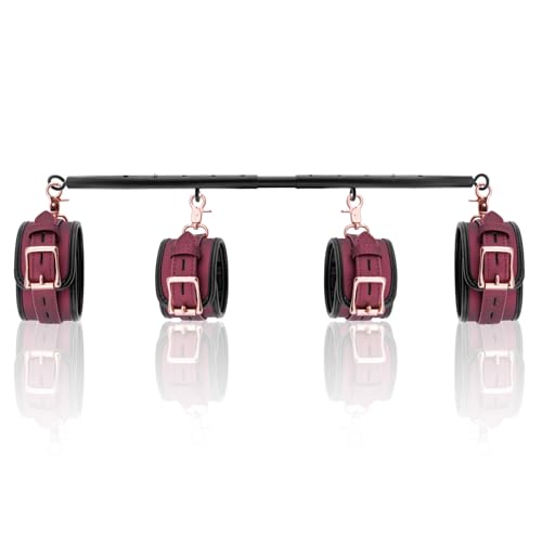 Spreader Bar Heavy Duty Stainless Steel Adjustable Bar with 4 pcs PU Cushioned Straps for Yoga, Pilates, Fitness Training, Home Gym Equipment and more. - color: Wine Red